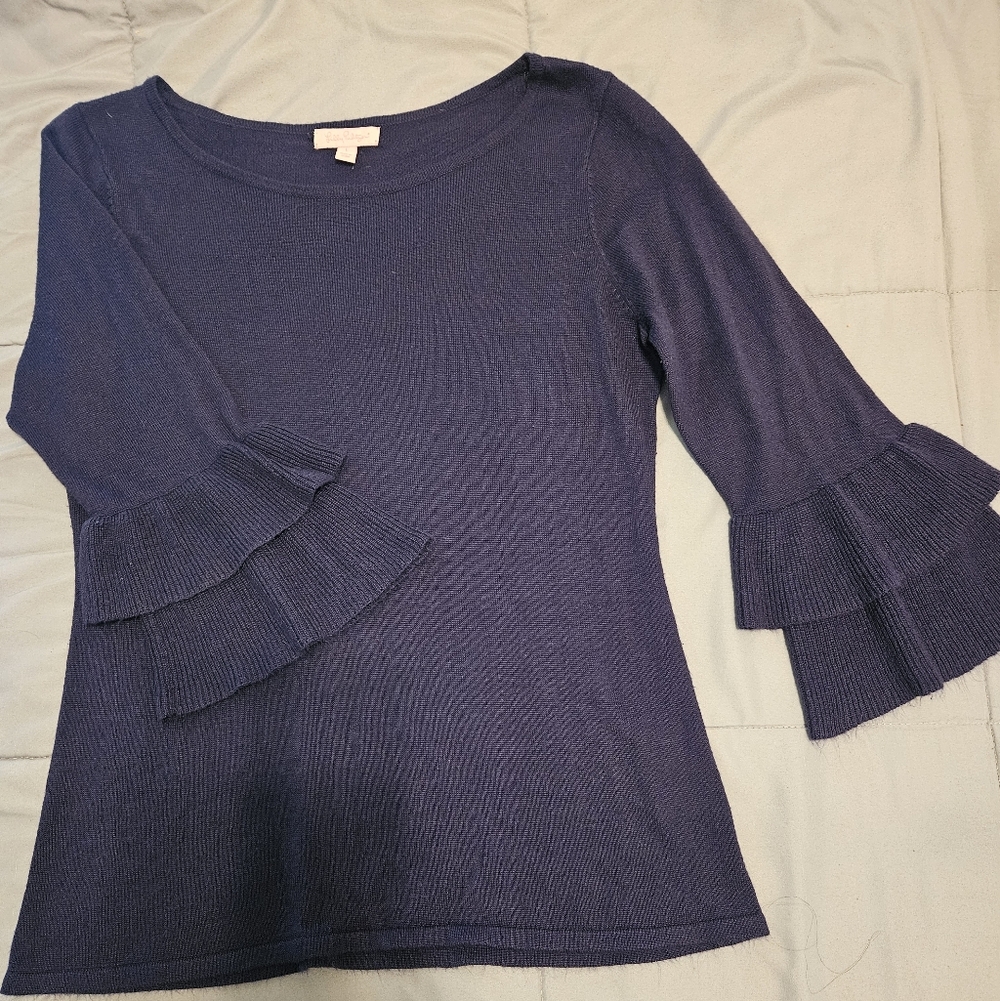 Lilly Pulitzer Navy Ruffle Sleeve Blouse